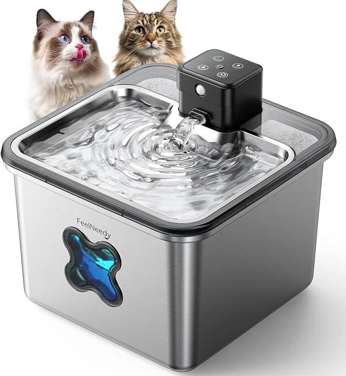 Optimized Cordless Cat Water Fountain Visual Filter Heavy-Duty Stainless Steel 3.2L 108oz FEELNEEDY- Premium Durable Design 4000mAh Battery Operated Pet Fountain with Sensor FN-W17 for Cats and DogsAbout ThisOverview High-Grade