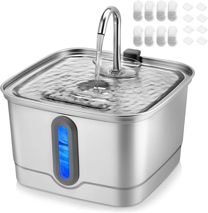 Carefully Designed Stainless Steel Cat Water Fountain 101oz 3L Automatic Pet Water Fountain Dog Water Fountain with Filters for Cats Small Dogs 8 Filters and 8 Sponges About ThisOverview Effective