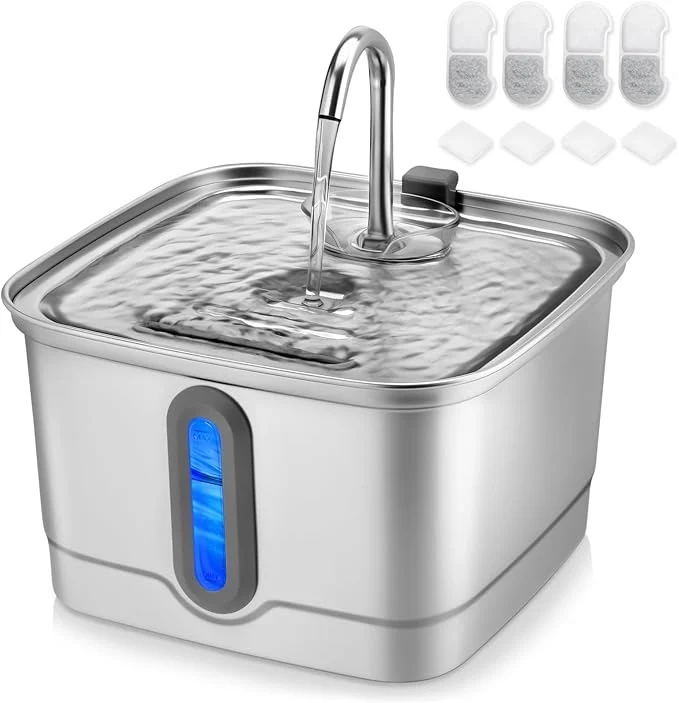 Unique Stainless Steel Cat Water Fountain 101oz 3L Automatic Pet Water Fountain Dog Water Fountain with Filters for Cats Small Dogs 4 Filters and 4 Sponges About ThisOverview Refined