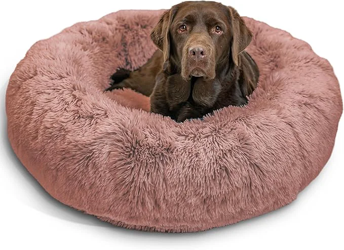 Crafted Friends by Sheri Calming Donut Dog and Cat Bed Shag Faux Fur Dusty Rose 36in x 36in - Anxiety Relief for Pets Up to 100 lbsAbout ThisOverview Convenient