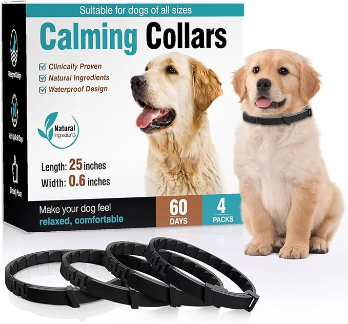 Certified 4-Pack Dog Calming Collars – 60-Day Pheromone Calming Collar for Small to Large Dogs Adjustable 25-Inch Waterproof for Separation Bad BehaviorAbout This Pure