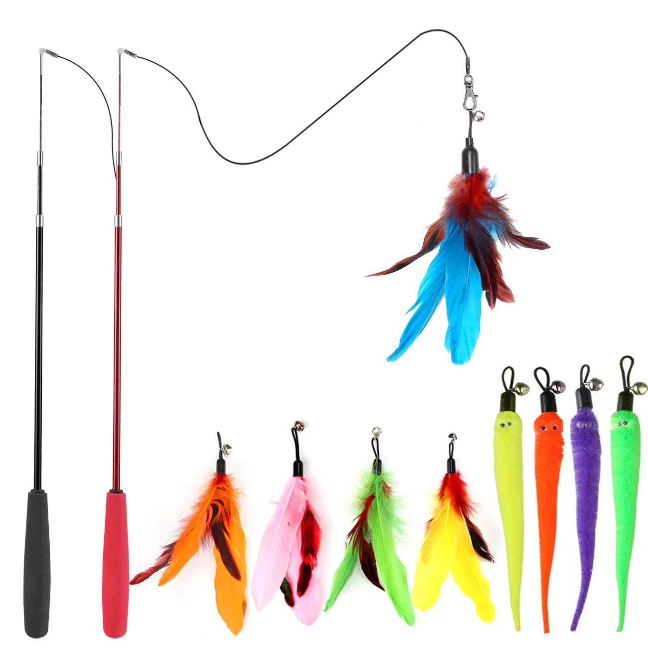 Efficient MeoHui Cat Feather Teaser Wand Toy – Retractable 2 Wands 9 Refills Interactive Cat Exerciser Genuine