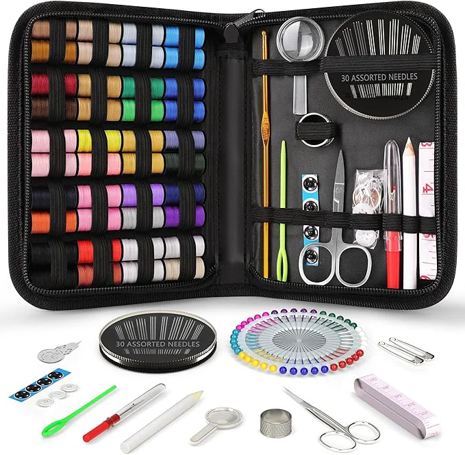 Reusable Coquimbo Sewing Kit Christmas Gifts for Grandma Mom Traveler Adults Beginner Emergency DIY Sewing Supplies Organizer Filled with Scissors Thread Sewing Needles Tape Measure etc Black L About ThisOverview Verified