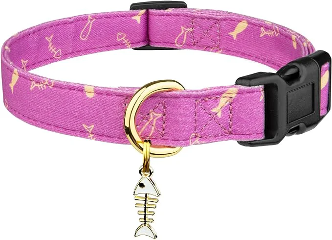 Consistent Cotton Handmade Dog Collar Cute and Distinctive Patterns Purple Fish High-Quality