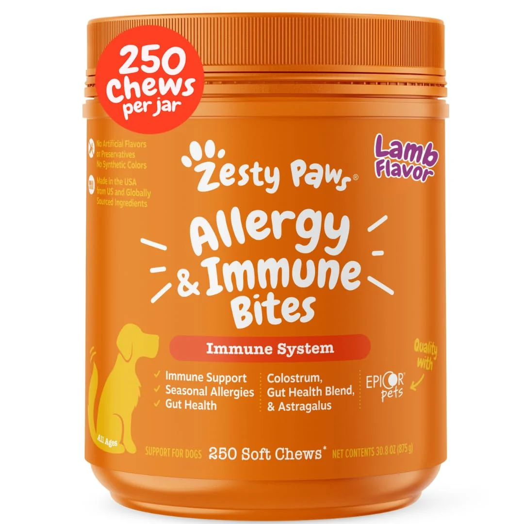 Stylish Zesty Paws Allergy Relief Chews for Dogs Lamb Probiotics Itchy Skin Ears Support 250ct Trusted