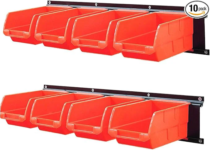 Dependable Wallmaster 8-Bin Storage Bins Garage Rack System 2-Tier Orange Tool Organizers Cube Baskets Wall Mount Organizations Orange About ThisOverview Practical