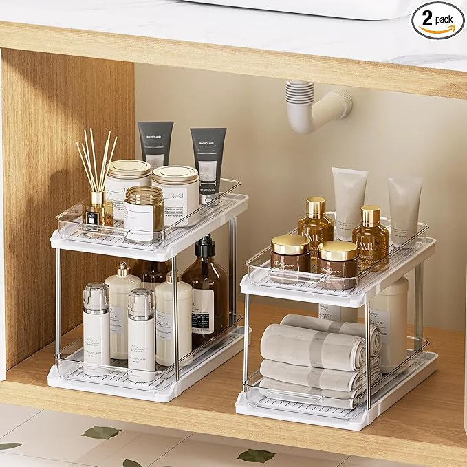 Verified Delamu 2-Tier Bathroom Under Sink Organizers and Storage Pull Out Cabinet Drawers with Anti-Slip Design Two Sizes Multi-Purpose Storage for Kitchen Pantry Bathroom Home Organization 2 PackAbout ThisOverview Exceptional
