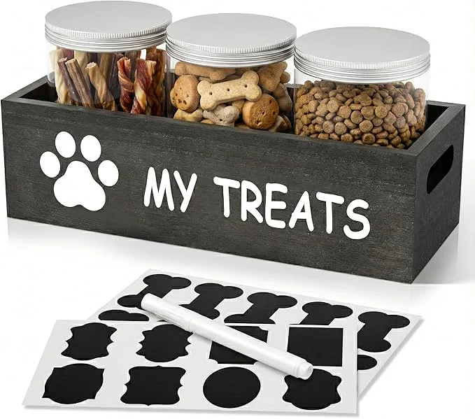 World-Class Dog Treat Container Airtight Storage Jars Set of 3 - Clear Plastic Pet Treat Canister with Lids - Dog Food Container for Countertop Organization grey About ThisOverview Crafted