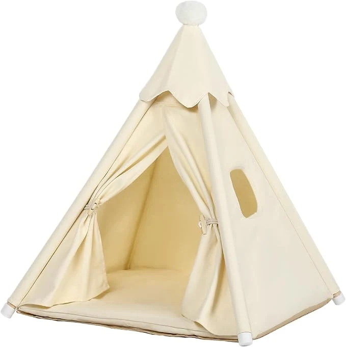 Crafted Standard Cat Mini Dog Teepee Tent House Int 20x20x20in Ext 22x22x25in for Standard Chihuahua Shih Tzu Tiny Pomeranian Tiny Bichon Frise Mini Poodle Cotton Canvas Stable FrameAbout ThisOverview Original Design