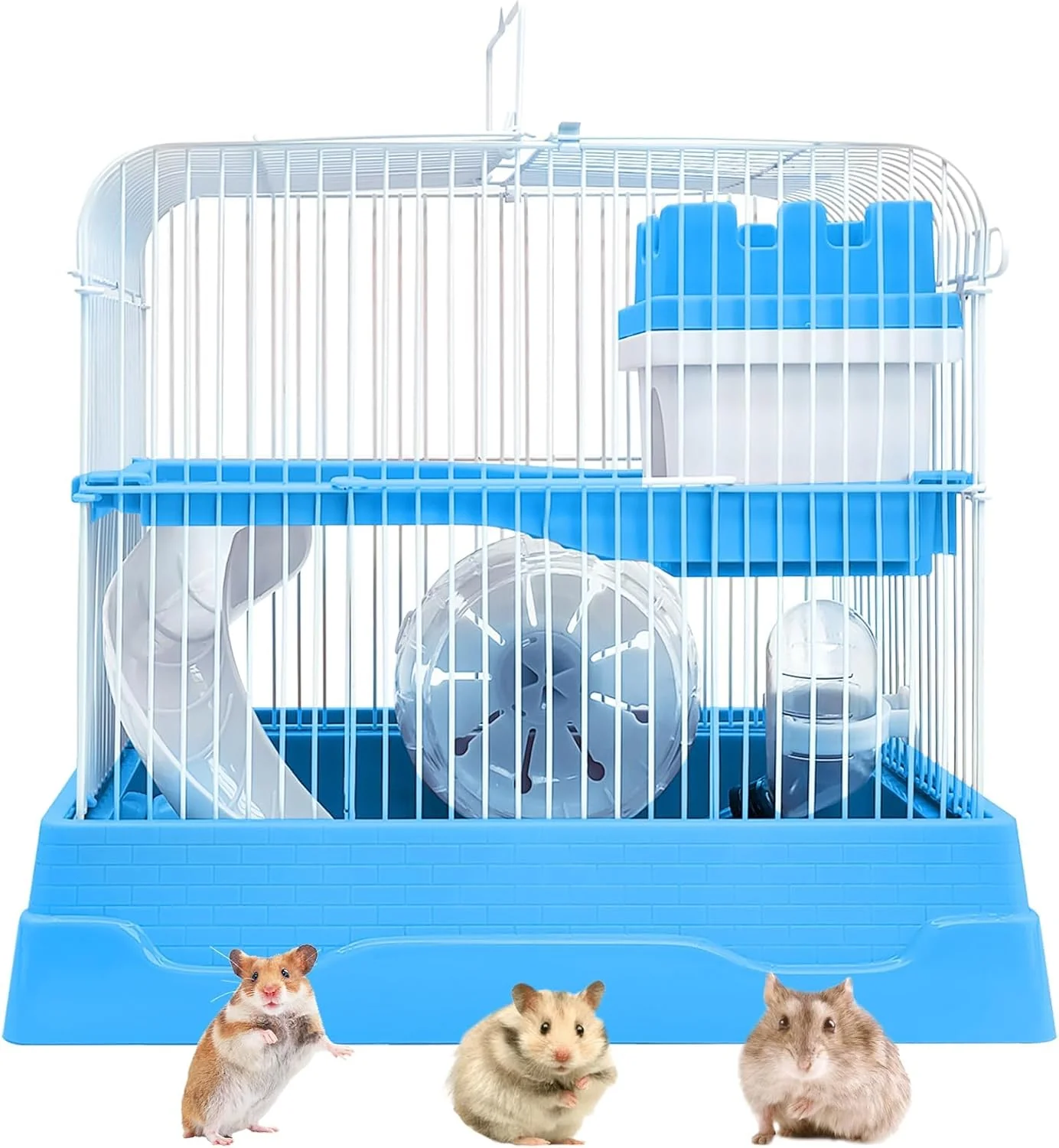 Superior PINVNBY 2-Tier Dwarf Hamster Cage Travel Portable Mouse Cage Gerbil Cages and Habitats Small Animal Carrier with Castle House Running Exercise Wheels Water Bottle and Food Dish Gray Functional