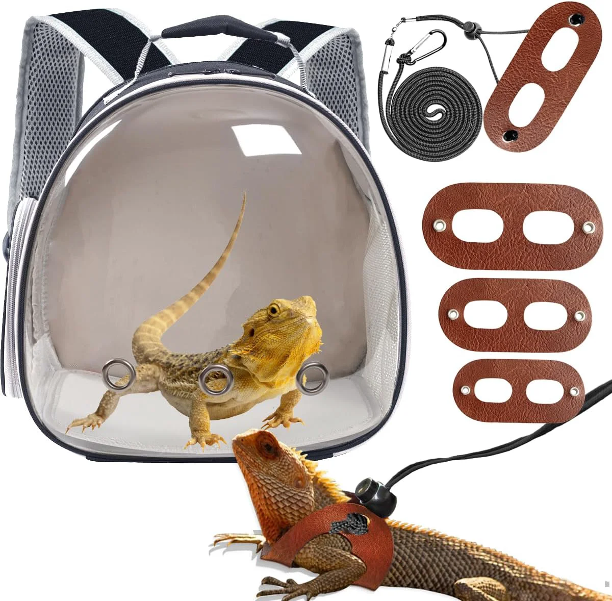 Sophisticated Bearded Dragon Travel Backpack with Harness and Leash Set Lizard Backpack Travel Carrier Space Capsule Clear Bubble Window Astronaut Reptile Carrier Backpack for Kids Airline Durable