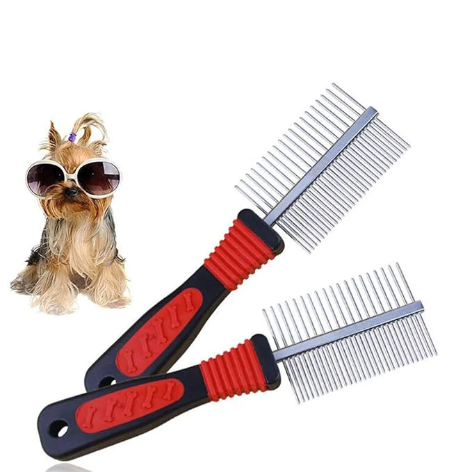 User-Friendly 2pcs Double-row Stainless Steel Pet Grooming Combs for Dogs and Puppies Fine Pin Hair Cleaning Tool for Dog Hair Care and Shedding Control Innovative