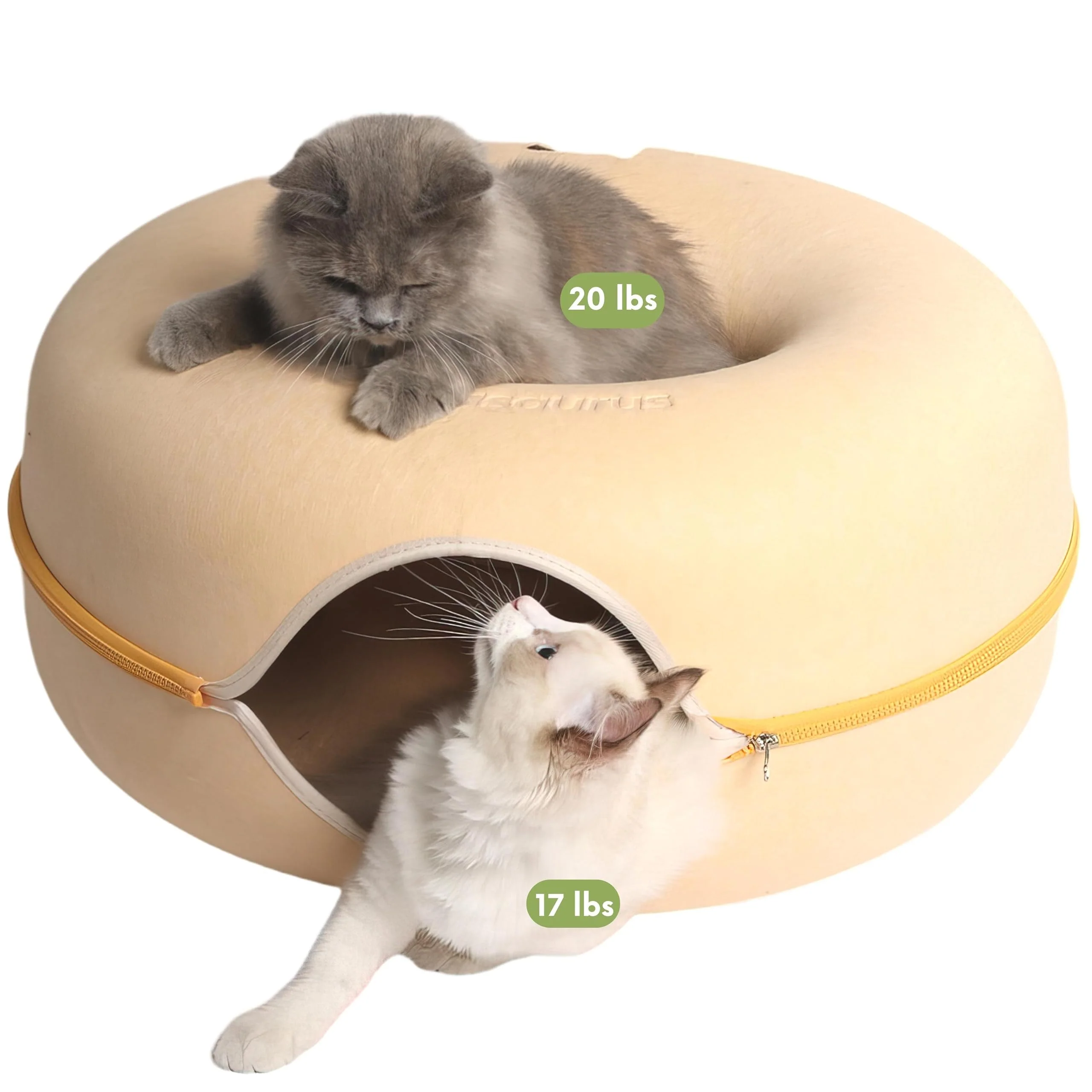 Clean Cattasaurus Peekaboo Cat Cave Donut — 3-in-1 Self-Warming Bed Tunnel Scratcher Pastel Macaron Large Stylish