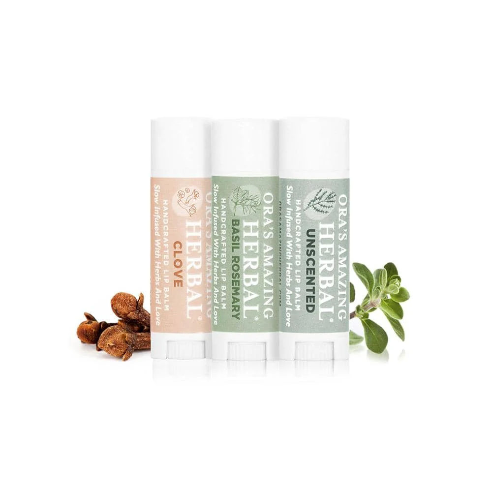 Elite Natural Lip Balm 3 Pack Clove Basil Rosemary Unscented Luxury