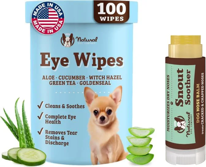 Authentic Natural Dog Eye Wipes Snout Soother Travel Stick Bundle – Tear Stain Remover Wipes 100ct Dog Nose Balm for Dry Noses 0.15oz Gentle Natural Ingredients Lick-Safe Travel-Friendly Dog Care SetAbout This Excellent