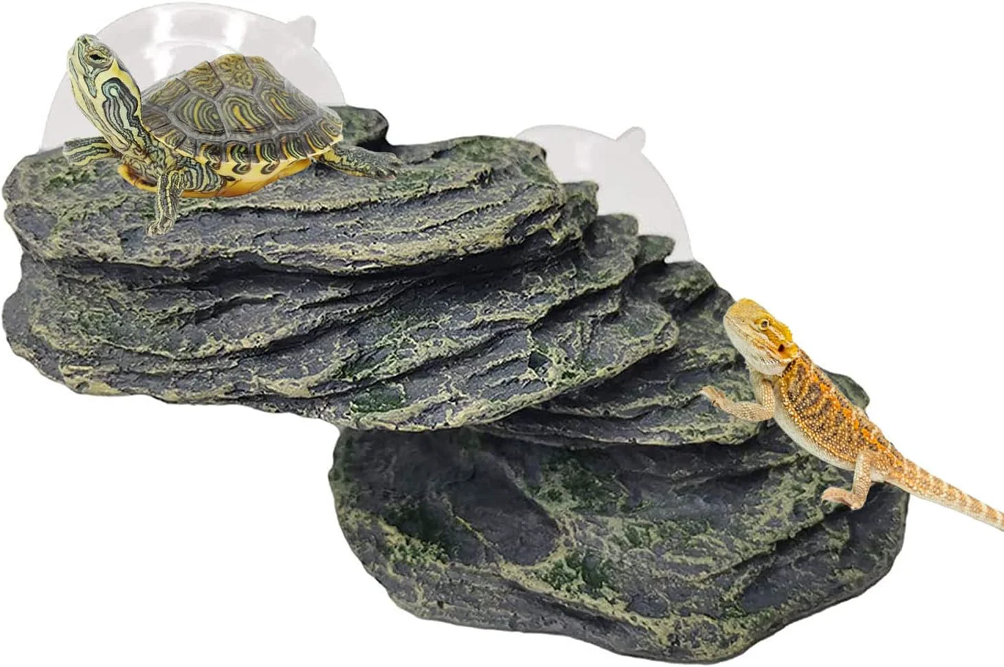Traditional kathson Turtle Basking Platform with Suction Cup Tortoise Climbing Rest Terrace Resin Step Decoration Reptile Habitat Rock Decor for Frogs Lizards Geckos Bearded Dragon-L Artisan