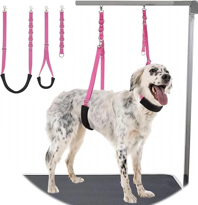 Breathable Dog Grooming Belly Strap - 3PCS Grooming Restraint Set Adjustable Belly Band Loops Strap with Padded Support Loop Extension Straps Pet Grooming Harness Kit for Dogs Pink About ThisOverview Crafted