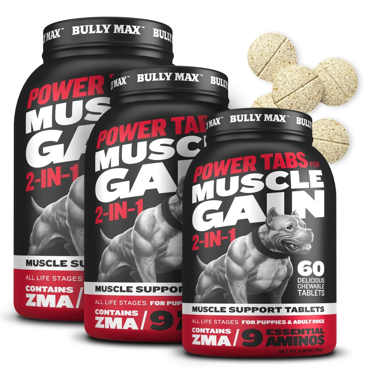 Sustainable Bully Max Power Tabs 2-in-1 Muscle Builder for Dogs – All Breeds Vitamins 60 Tabs 3 Bottles Reliable