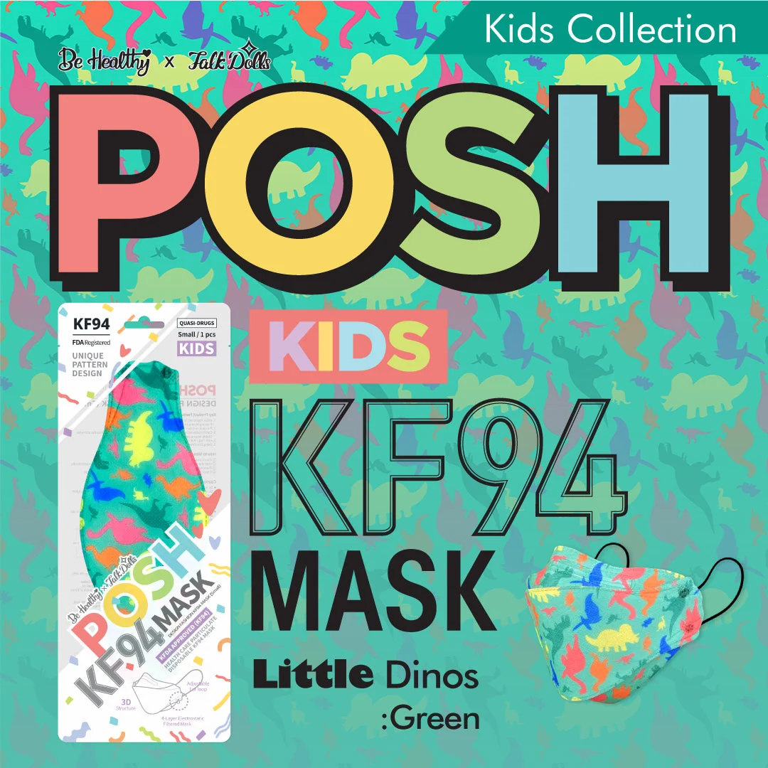 Exceptional POSH KIDS KF94 Small Mask Little Dinos - Green KA19 Prestigious