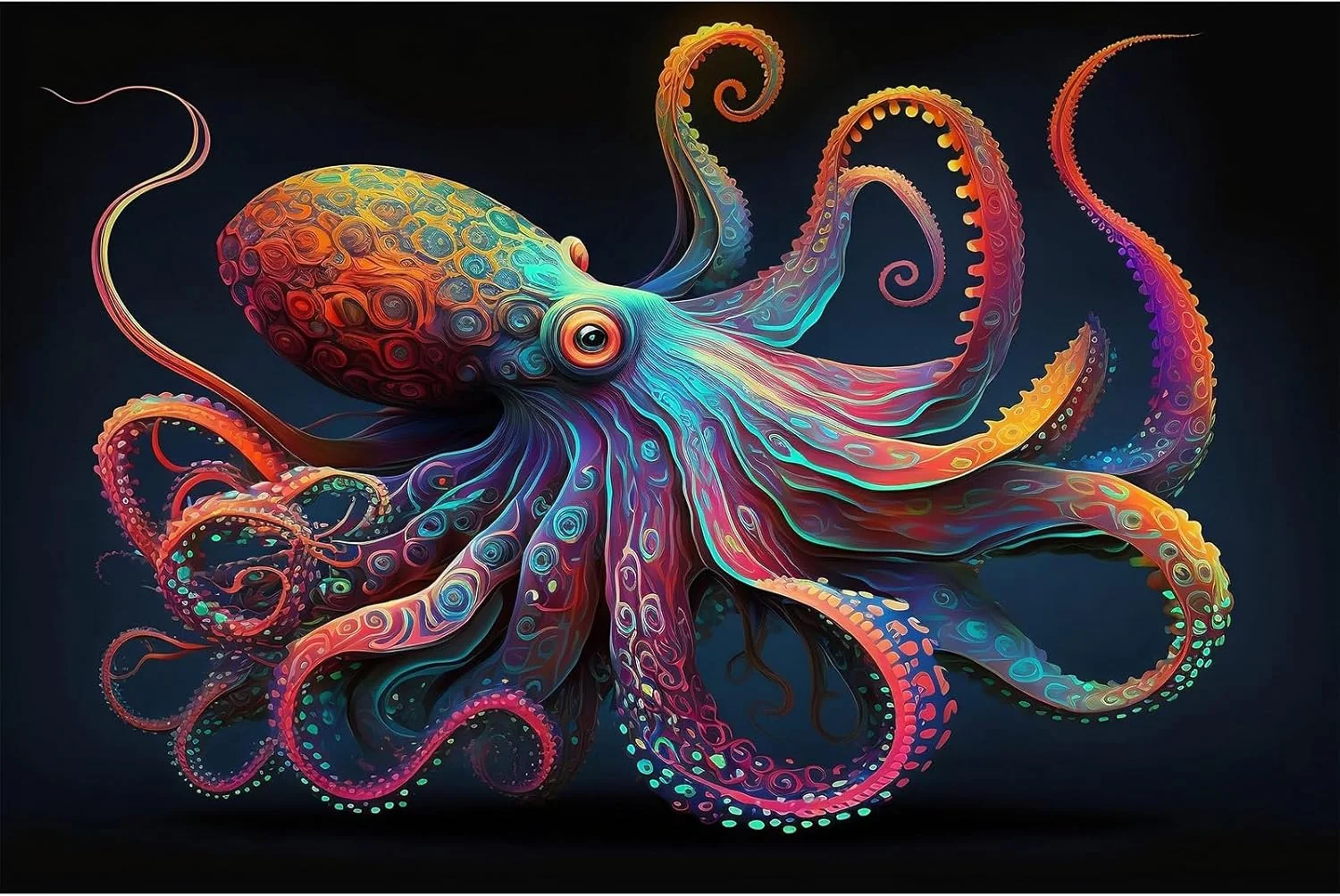Traditional Exquisite Octopus Aquarium Background Abstract Colorful Octopus Terrarium Background Glowing Octopus on Black Background Fish Tank Backdrop Octopus Backdrops Poster Wallpaper Decors Vinyl 36x18in Functional