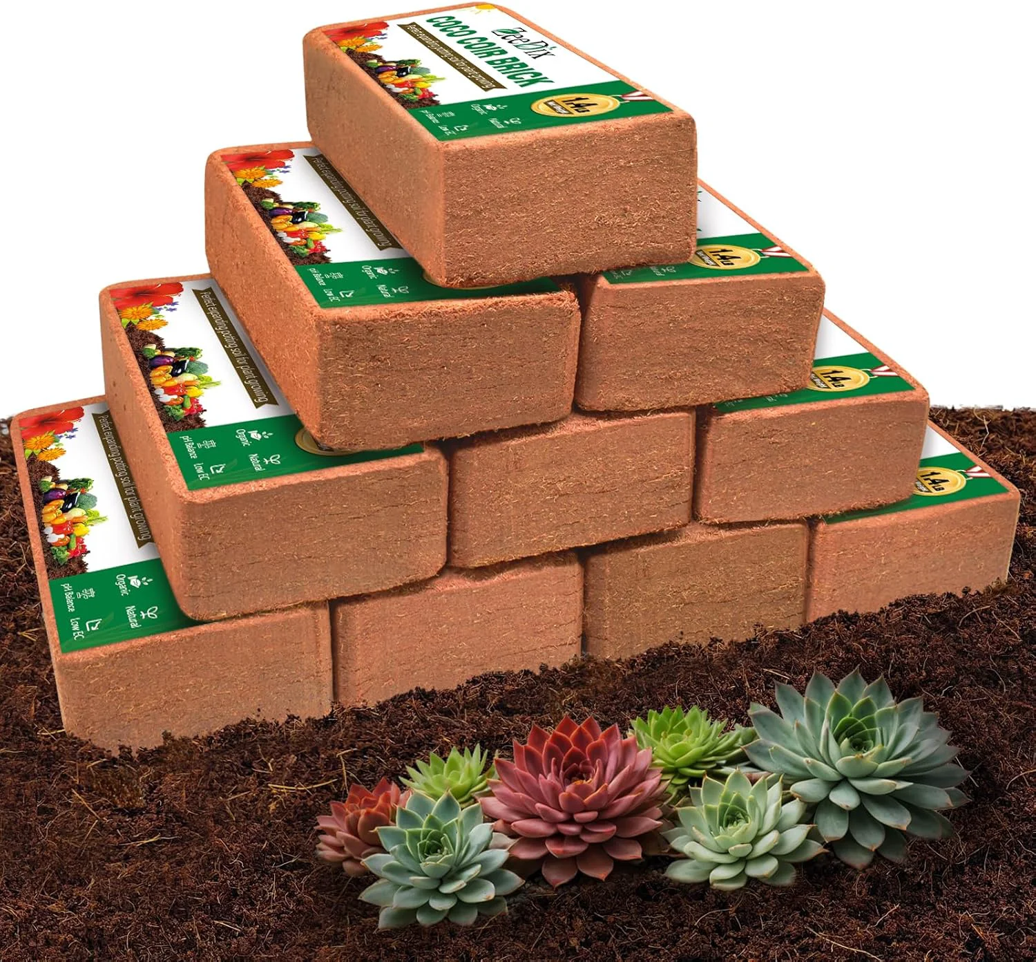 World-Class ZeeDix 10 Pcs Compressed Coco Coir Brick for Plants Premium Organic Coconut Coir Bricks Coco Fiber Substrate Coco Coir Fiber Potting Soil with Low EC and pH Balance for Planting Gardening Reptiles Green