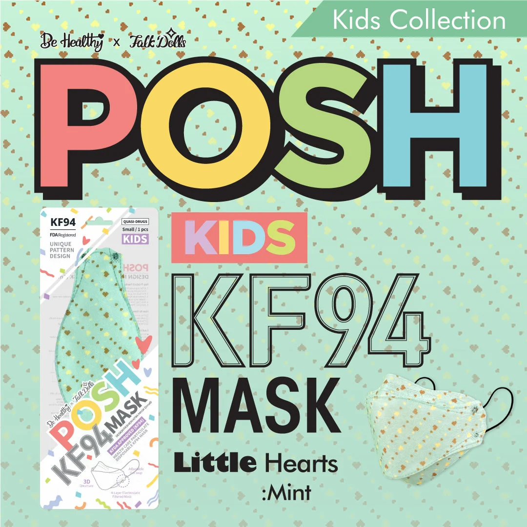 Expertly Made POSH KIDS KF94 Small Mask Little Hearts - Mint KA10 Next-Generation