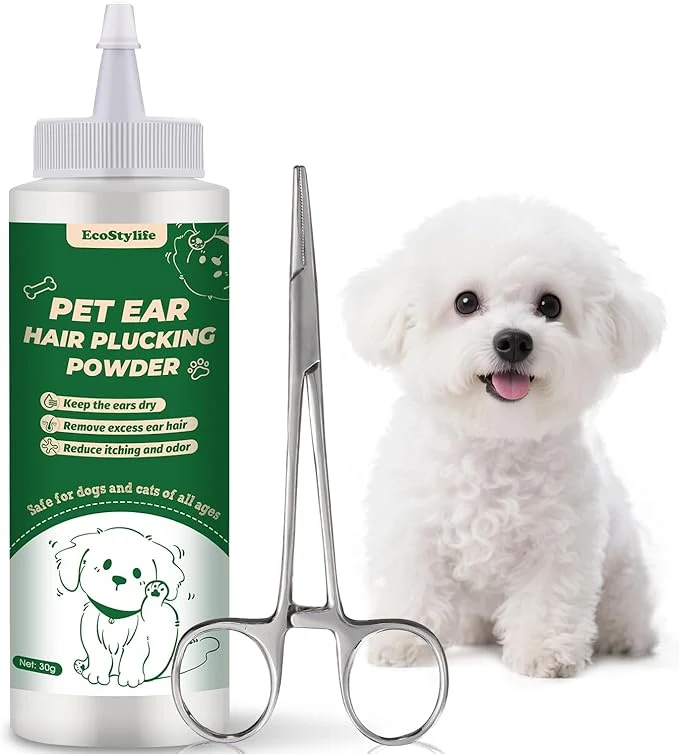 Sophisticated Dog Ear Plucking Powder Hair Removal Tool Kit – 30g Dog Ear Powder for Hair Removal 5.5 Hemostat Ear Hair Removal Tool – Helps Reduce Wax Odor – Ear Grooming Kit for DogsAbout This Professional