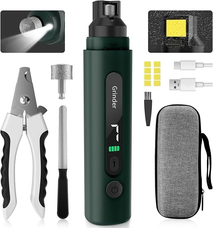 Smart Dog Nail Grinder 7-Speed Quiet Electric Dog Nail Trimmers Dog Nail Clippers with Sponge Dust Collection File for Small Medium Large Dogs Rechargeable Pet Paw Grooming Supplies Kit Green About This Efficient