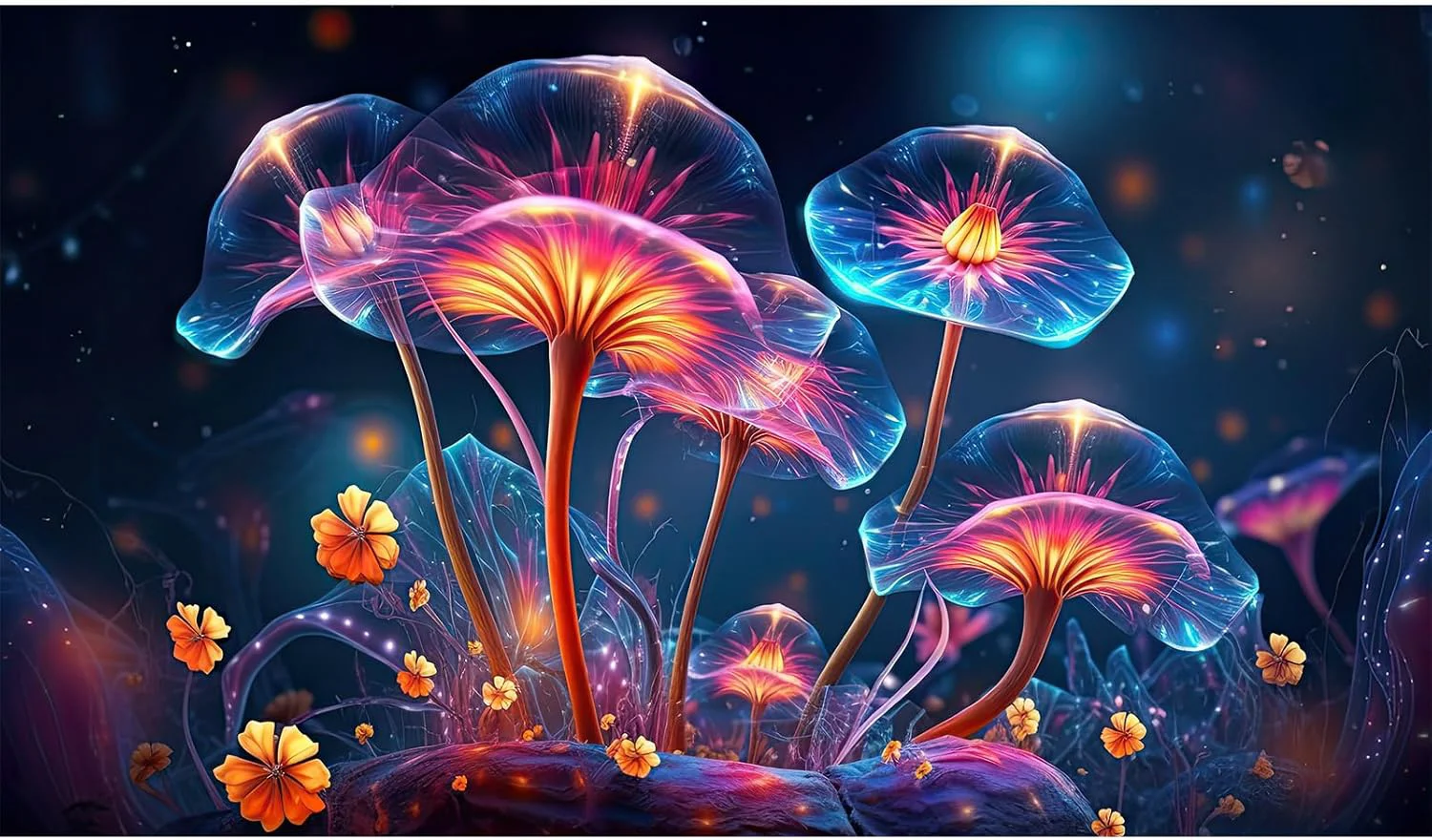 Convenient Flower Aquarium Background Modern Style Bluebell Blooming Flower Floral Design Terrarium Background Mysterious Elegant Glowing Fantasy Flower Fish Tank Backdrop Poster Decorations Vinyl 48x24in Outstanding