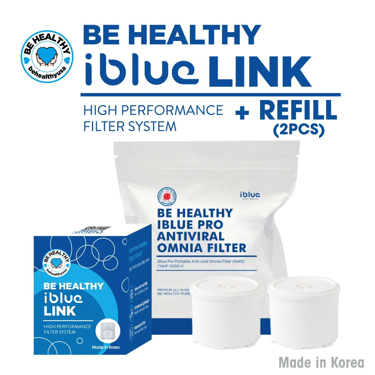 Casual Be Healthy iBlue Link Pure Water Filter System Refill 2pcs BundleBe Healthy iBlue Link - High-Performance Filter System Refill BUNDLE Elite