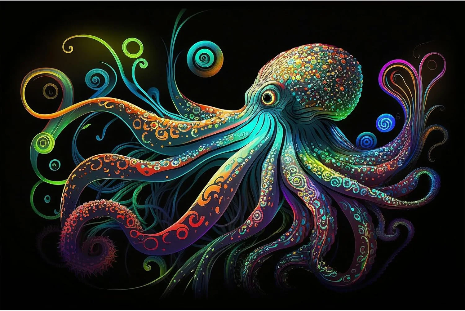 Sustainable Octopus Aquarium Background Exquisite Colorful Octopus Terrarium Background Glowing Octopus on Black Background Fish Tank Backdrop Octopus Backdrops Poster Wallpaper Decorations Vinyl 36x24in Selected
