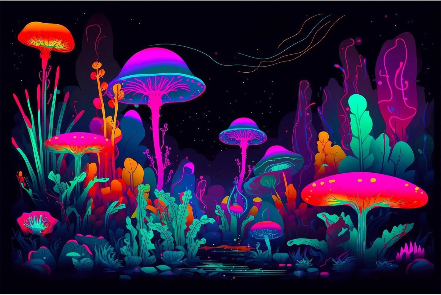Top-Quality Mushrooms Aquarium Background Mushrooms in Dark Forest with Bright Colors Terrarium Background Tranquil Lake Cartoon Style Aquatic Plants Fish Tank Backdrop Poster Decorations Wallpaper Decor 24x12in Genuine