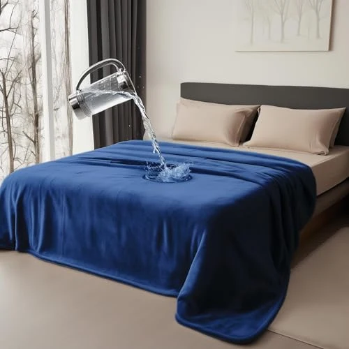 Artisan Bedding Aid Queen Size Waterproof Flannel Blanket – Spill-Proof Reversible Navy Abyss Green 80x90 Comfortable