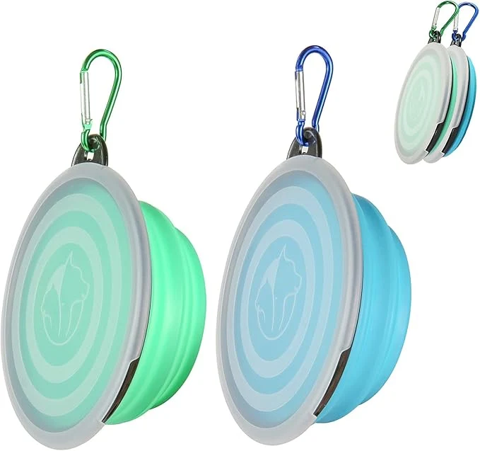 Top-Quality SLSON Collapsible Bowl with Cover Lids 2 Pack Dog Travel Bowls Portable Foldable Cat Water Dish Bowl for Pets Walking Parking Camping Light Blue and Green Small About ThisOverview Minimalist