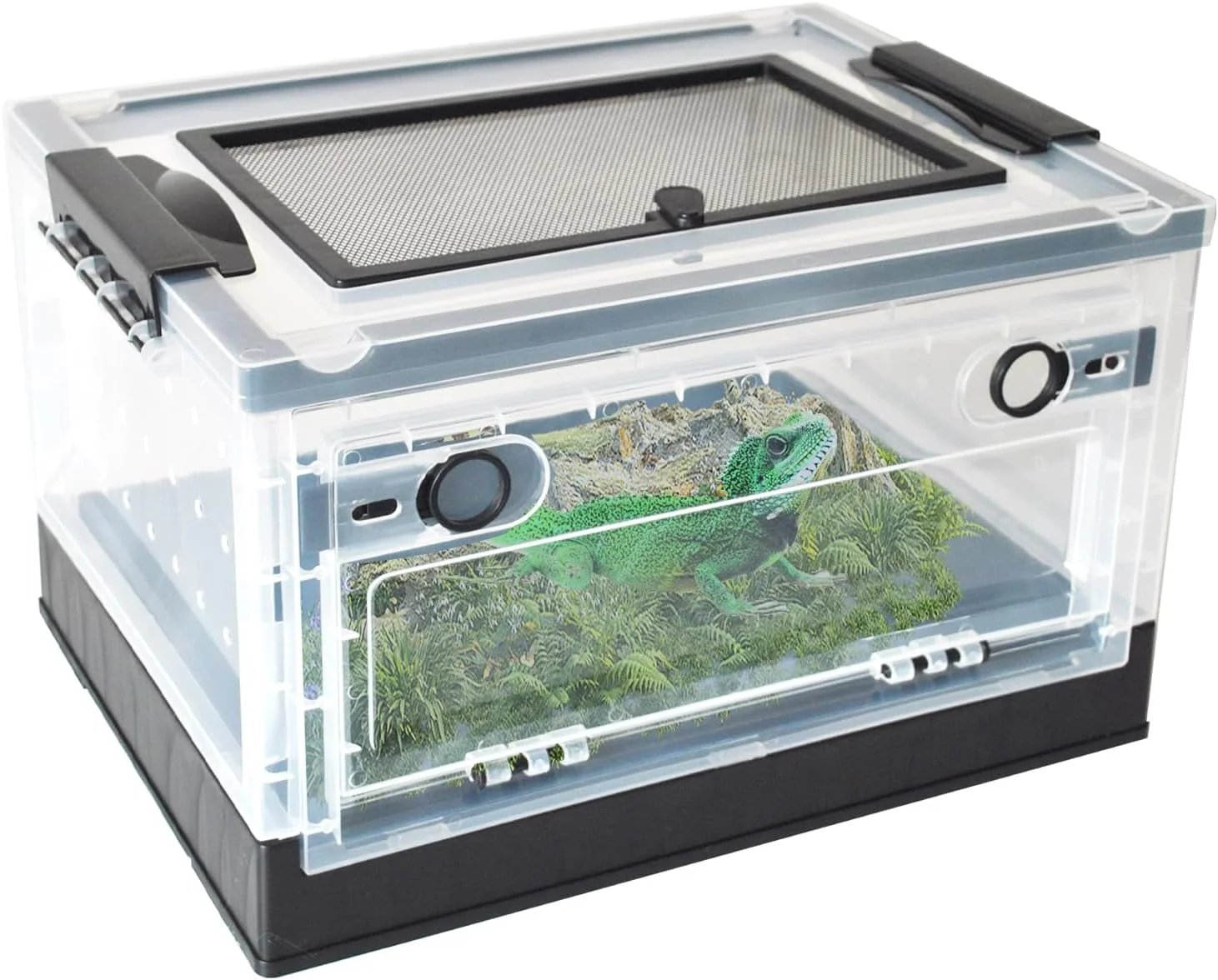 Top-Quality PINVNBY Plastic Reptile Feeding Box with Wheels Reptiles Breeding Enclosure Cages Transparent Amphibians Habitat Terrarium Tank Portable Transport Container for Lizard Bearded Dragon Black Original