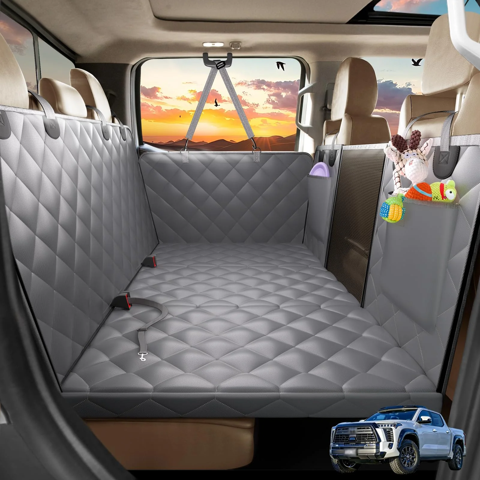 Fast AIEDOULER Back Seat Extender for Dogs – 59x29 Full-Size Truck Hammock with Hard Bottom Easy-to-Use