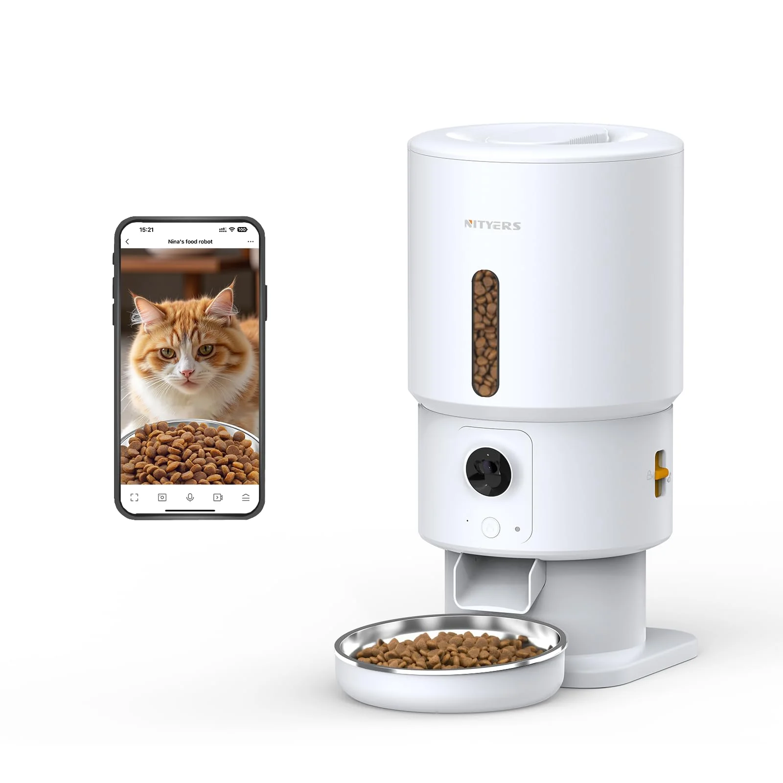 Versatile Nityers Automatic Cat Feeder with Camera 5G WiFi 1080P Night Vision 5L Capacity 1–15 Meals Pure