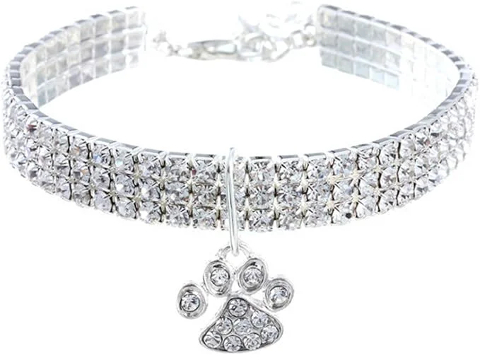 Flexible Pet Collar with Diamonds Adjustable Crystal Diamond Elastic Heart Claw Pendant Minimalist