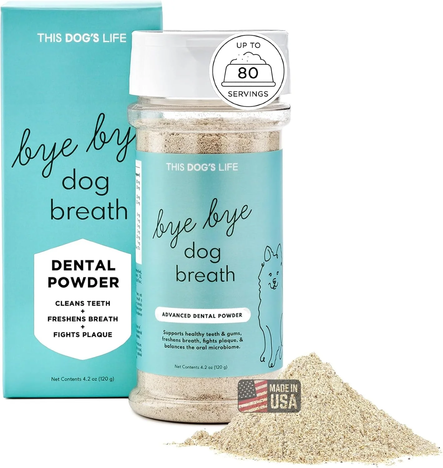 Contemporary Dog Dental Powder – Vet Formulated - Cleans Teeth Freshens Breath Fights Plaque and Tartar – Natural Ingredients - 19 Active Ingredients - Oral Dog Probiotic - No Brushing - Made in USA Long-Lasting