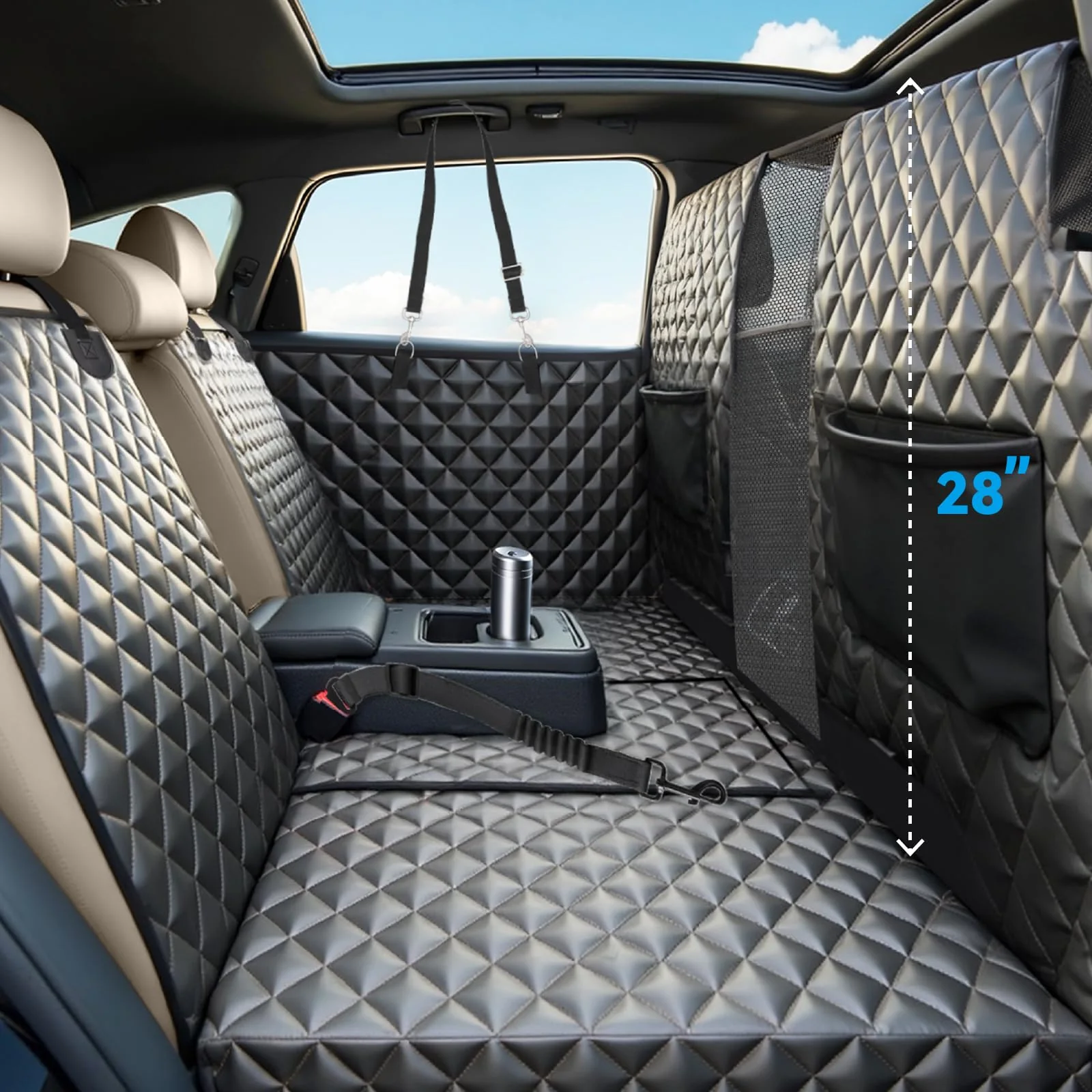 Easy-to-Use HUOHUOCN High Barrier Dog Car Seat Cover Waterproof Back Seat Extender 500 lb Load-Bearing 7-Layer Comfort Responsible