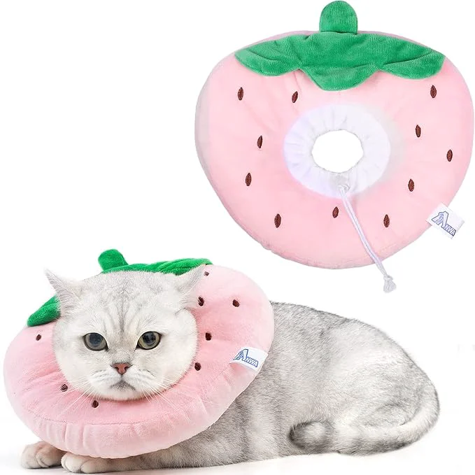 Elegant ANWA Adjustable Cat Cone Collar Soft Cute Cat Donut Collar After Surgery Genuine