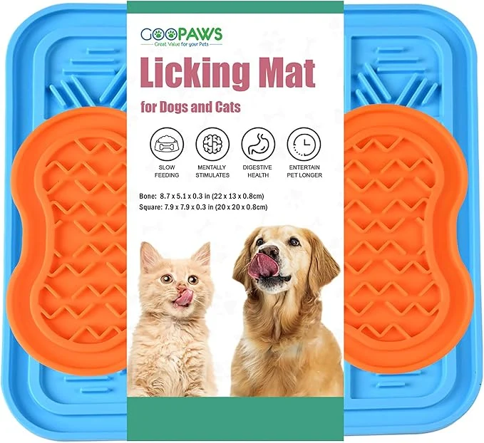 Organic Licking Mat 2 Pack - Orange Blue - Dog Cat Slow Feeding Textured Pads Food Grade Silicone Spread Food Treats Pet Soothing ActivityAbout ThisOverview Pure