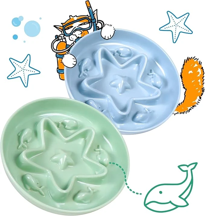 Breathable 2 Pcs Cat Slow Feeder Bowl – Whisker Friendly Melamine Puzzle Feeding Cat Bowl for Slow Eating – Wet Dry Food – Dishwasher Safe Lightweight Non-Slip Ocean Mist Seafoam Green 6.3'' About ThisOverview Dependable
