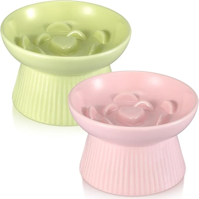 Trusted Layhit 2 Pack Raised Slow Feeder Cat Bowls Ceramic d Cat Food Bowls Anti Vomiting Slow Feeder for Dog and Kitten for Dry and Wet Food Green Pink About ThisOverview Comfortable