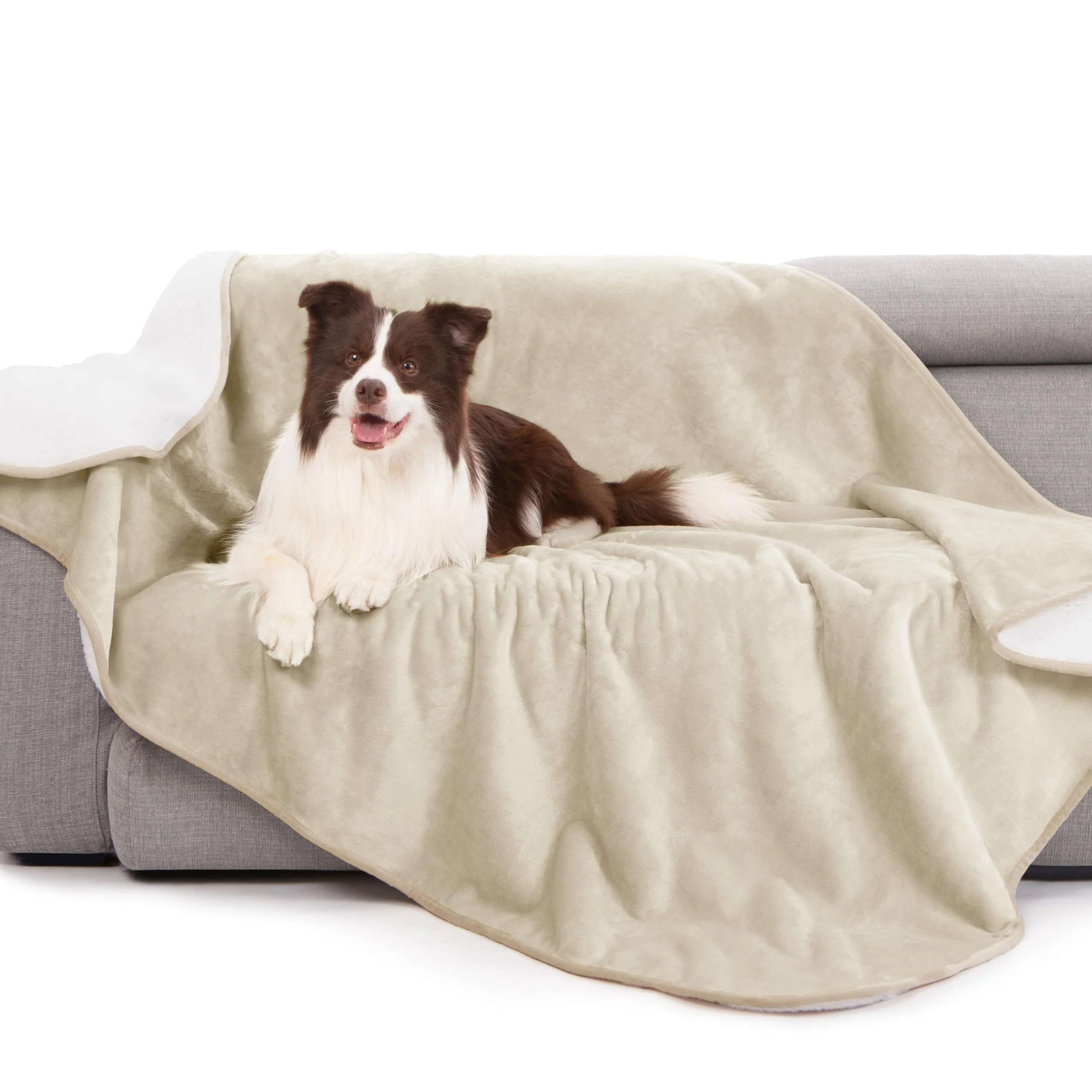 Official gogobunny Waterproof Bed Blanket – Reversible Sherpa Fleece Throw 90x90 in Cream Safe