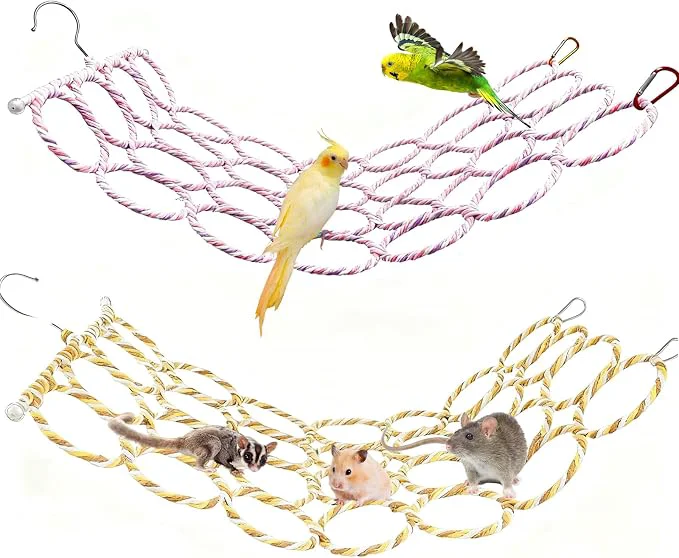 Reliable Bird Swing Climbing Rope Net Toys 14 x 24 Parakeet Hemp Rope Perch Swing Lightweight