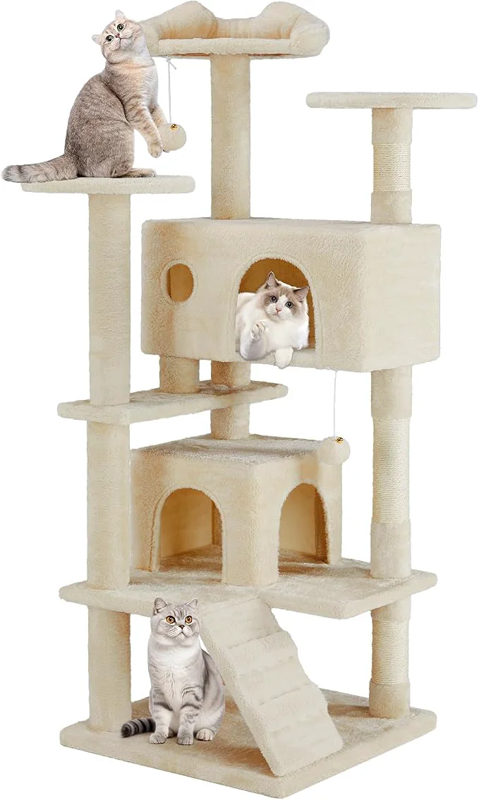 Breathable Cat Tree 54 Inch Sisal Scratching Posts and Climbing Ladder Pet Play Toy Fast