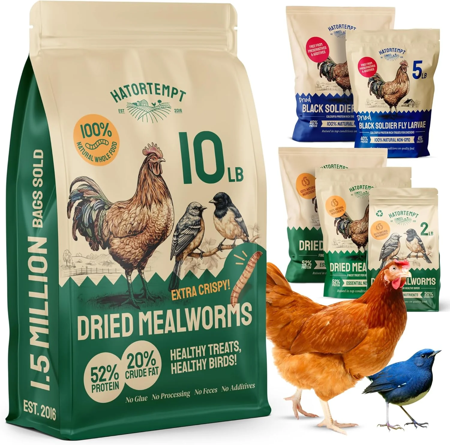 Convenient Bulk Dried Mealworms - 10 Lb Bag - Non-GMO Dried Mealworms for Chickens Ducks Wild Birds - High-Protein Chicken Feed Bird Food Powerful