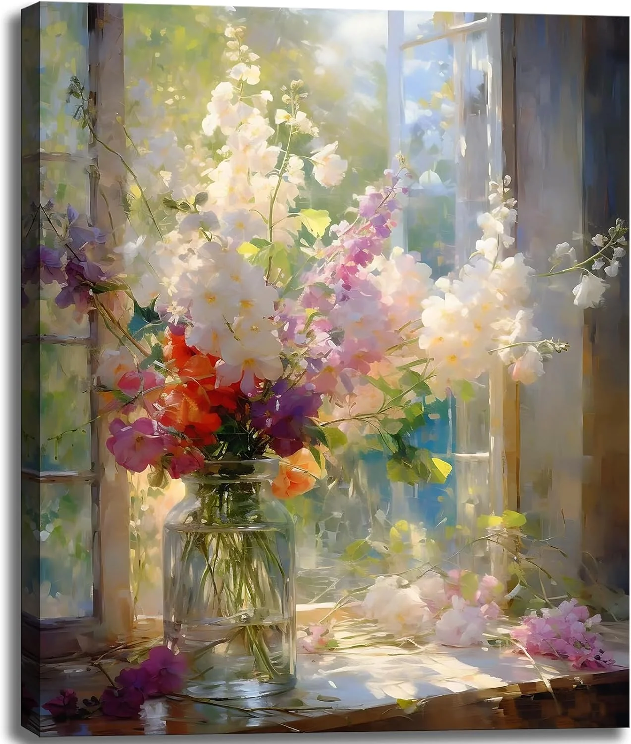 Easy-to-Use Colorful Flower Framed Canvas Wall Art Watercolor Floral Bathroom Wall Decor Spring Nature Wall Painting Multicolor Botanical Art Print for Living Room Bedroom Office - 12X15 Selected