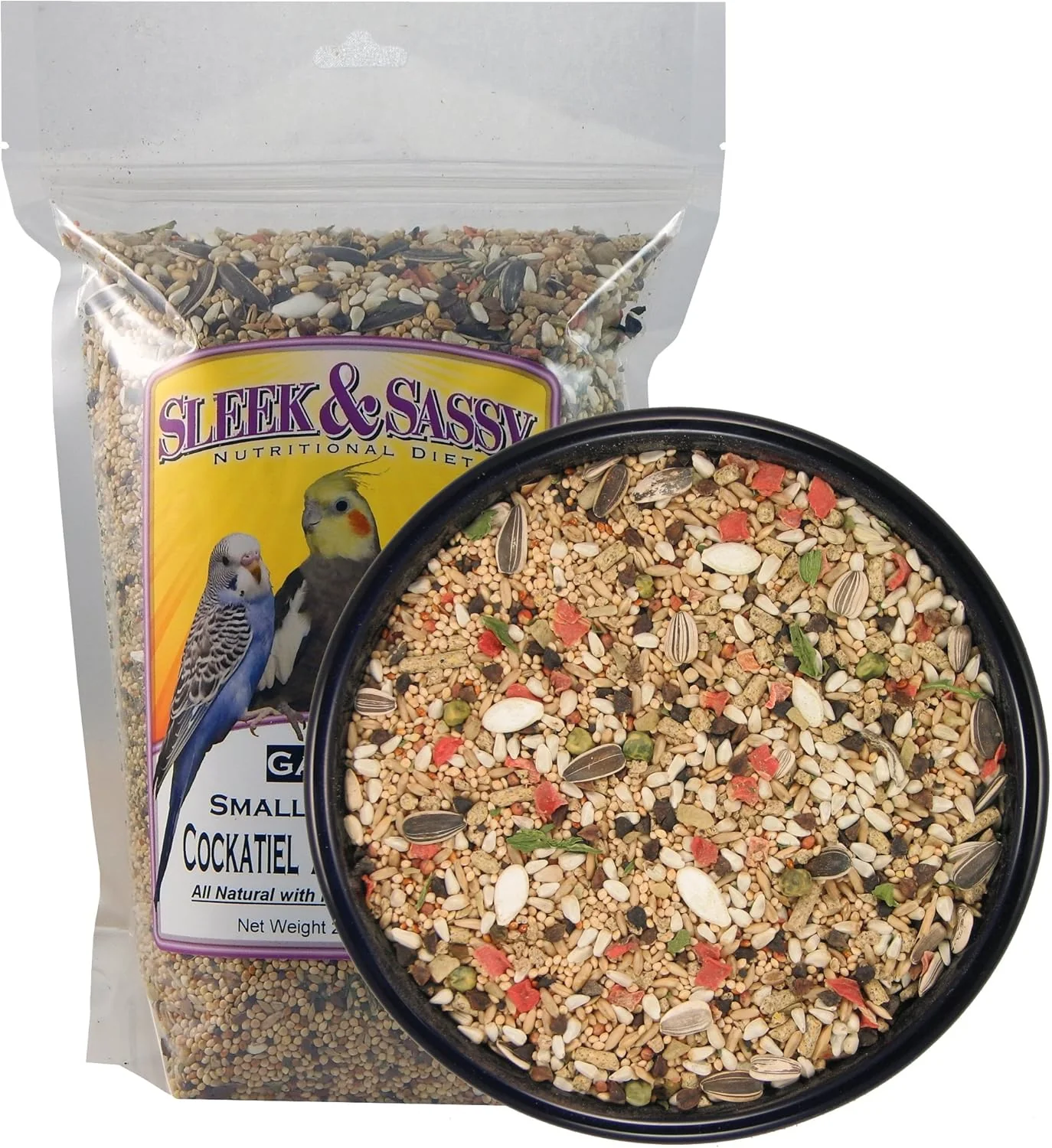Convenient SLEEK SASSY Garden Small Hookbill Bird Food for Cockatiels Lovebirds Quaker Parrots Small Conures 2 lbs. Original Design